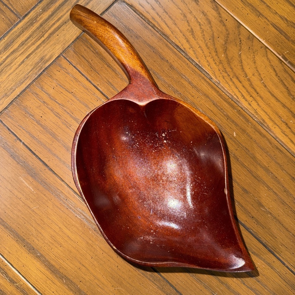 Hand‑Carved Monkeypod Leaf‑Shaped Wooden Bowl 10" x 4.5"